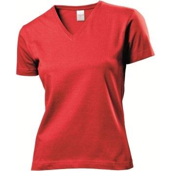 Stedman Classic V-Neck Women T-shirt Rød bomull Small Dame
