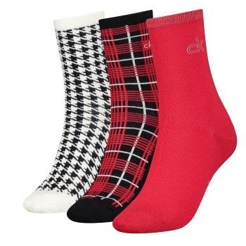 Calvin Klein Strømper 3P Demi Crew Sock Gift Box Svart/Rød One Size Da...