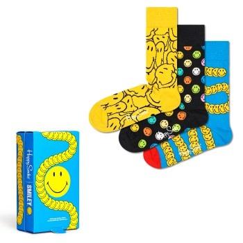 Happy socks Strømper 3P Smiley Gift Box Blå/Gul bomull Str 36/40