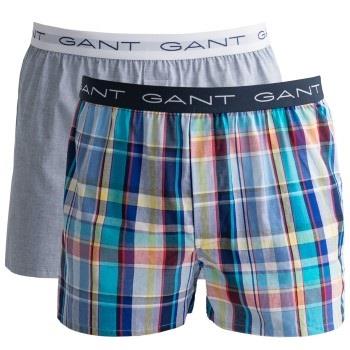Gant 2P Cotton With Fly Boxer Shorts Lysblå Rutete bomull Medium Herre