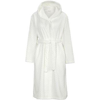 Damella Jaquard Fleece Hoodie Robe Hvit polyester Large Dame