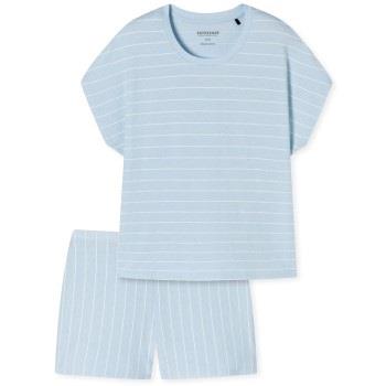 Schiesser Just Stripes Short Pyjamas Lysblå bomull 46 Dame