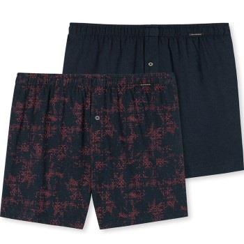 Schiesser 2P Fun Prints Boxer Shorts Marine/Rød bomull Medium Herre