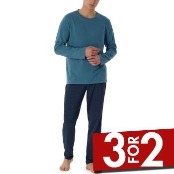Schiesser Casual Essentials Pyjamas Marine/Blå bomull 54 Herre