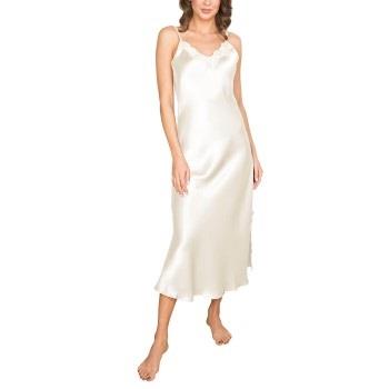 Lady Avenue Pure Silk Long Nightgown With Lace Benhvit silke XX-Large ...
