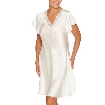 Lady Avenue Pure Silk Nightgown With Lace Benhvit silke Small Dame