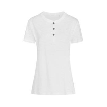 Stedman Sharon Henley T Shirt For Women Hvit ringspunnet bomull Medium...