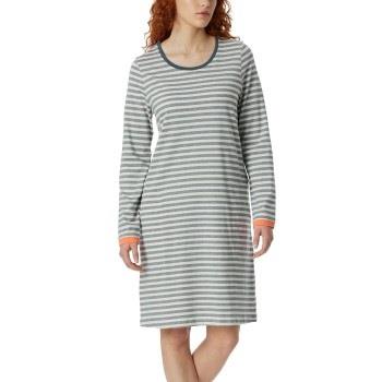 Schiesser Casual Essentials Long Sleeve Sleepshirt Lysblå Stripet bomu...