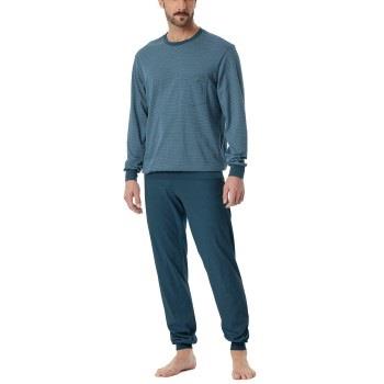 Schiesser Comfort Essentials Pyjama With Cuff Blå/Blå bomull 50 Herre