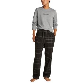 Calvin Klein Flannel Sleep Long Sleeve Pant Set Grå/Svart bomull Mediu...