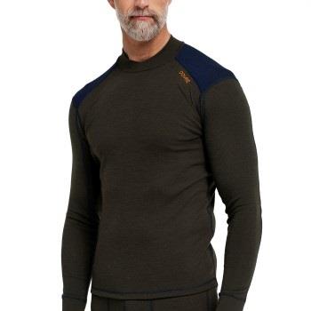 Dovre Folded Collar Baselayer Militærgrønn ull Small Herre