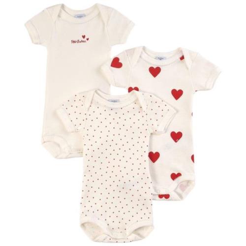 Petit Bateau 3-pakning Heart Print Baby Bodyer Rosa | Hvit | 6 months