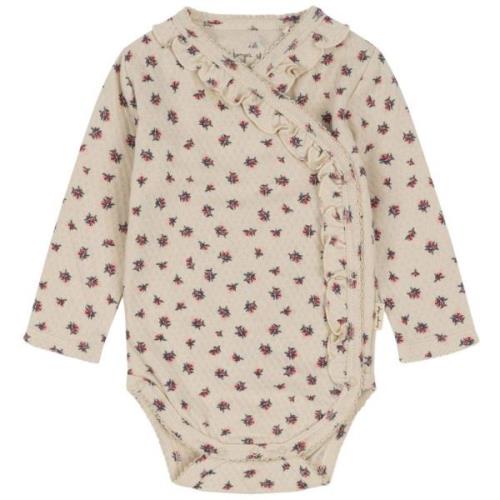 Konges Sløjd GOTS Sui Blomstret Baby Body Peonia Rose | Beige | 0-1 mo...