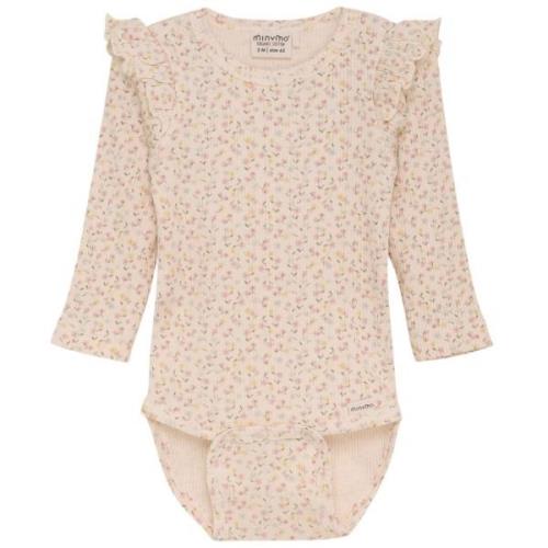 Minymo Blomstret Ribbet Baby Body Pink Champagne | Rosa | 56 cm