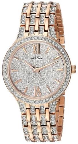 Bulova Dameklokke 98L235 Krystallsmykket/Rose-gulltonet stål Ø32 mm