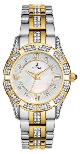 Bulova Dameklokke 98L135 Crystal Hvit/Gulltonet stål Ø30 mm