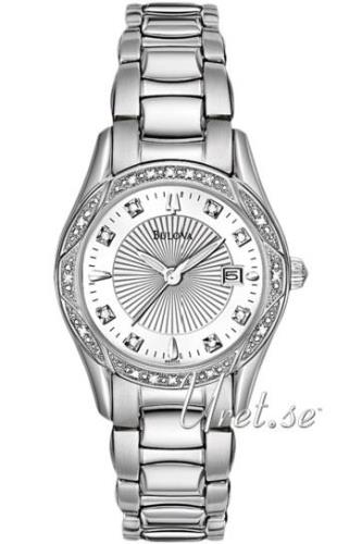 Bulova Dameklokke 96R133 Diamond Hvit/Stål Ø28 mm