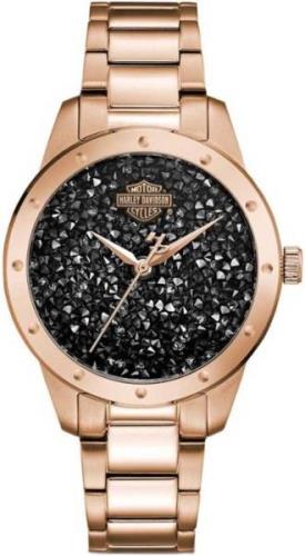 Bulova Dameklokke 77L108 Harley-Davidson Sort/Rose-gulltonet stål