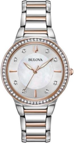 Bulova Dameklokke 98L258 Hvit/Rose-gulltonet stål Ø32 mm