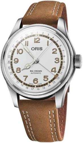 Oris Herreklokke 01 754 7741 4081-Set Aviation Sølvfarget/Lær Ø40