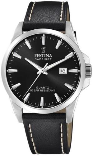 Festina Herreklokke F20025-4 Swiss Made Sort/Lær Ø41 mm