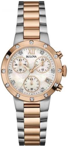 Bulova Dameklokke 98W210 Diamond Hvit/Rose-gulltonet stål Ø29 mm