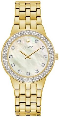 Bulova Dameklokke 98X124 Crystal Hvit/Gulltonet stål Ø30 mm