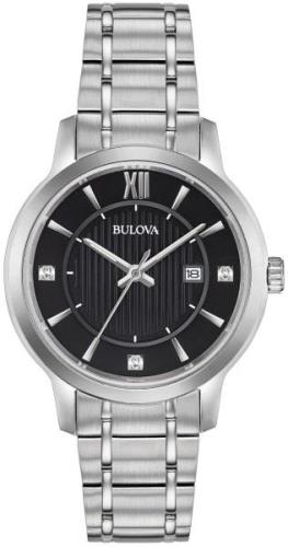 Bulova Dameklokke 96P185 Diamond Sort/Stål Ø32 mm