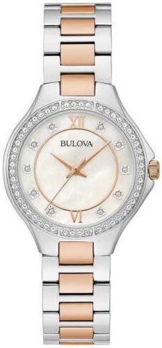 Bulova Dameklokke 98L294 Crystal Hvit/Rose-gulltonet stål Ø30 mm