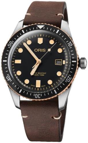 Oris Herreklokke 01 733 7720 4354-07 5 21 44 Diving Sort/Lær Ø42 mm