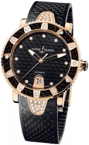 Ulysse Nardin Dameklokke 8106-101E-3C-12 Ladies Diver Sort/Gummi Ø40