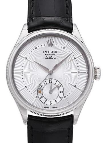 Rolex Herreklokke 50529-0006 Cellini Dual Time Sølvfarget/Lær Ø39