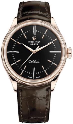 Rolex Herreklokke 50505-0008 Cellini Time Sort/Lær Ø39 mm