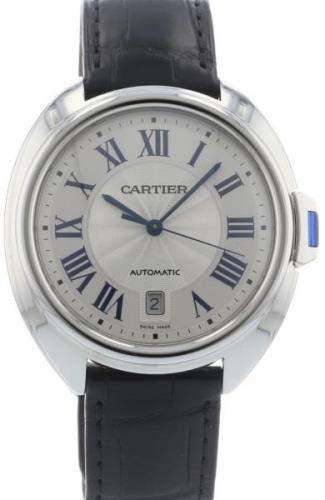 Cartier Herreklokke WSCL0018 Cle de Sølvfarget/Lær Ø40 mm