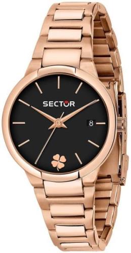 Sector 665 Dameklokke R3253524503 Sort/Rose-gulltonet stål Ø38 mm