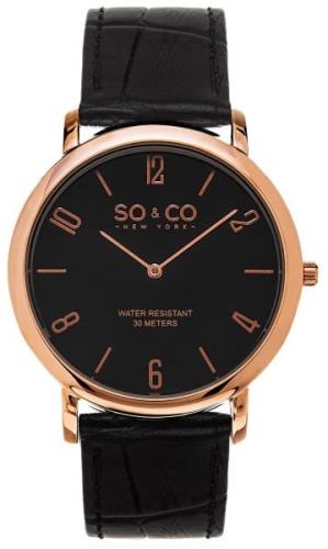 So & Co New York Madison Herreklokke 5043.4 Sort/Lær Ø39 mm