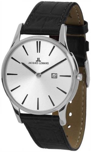 Jacques Lemans London Herreklokke 1-1936B Sølvfarget/Lær Ø40 mm