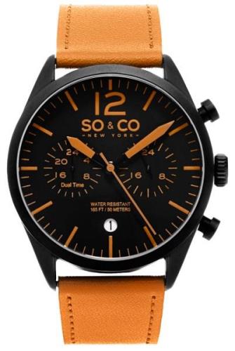 So & Co New York Monticello Herreklokke 5028.3 Sort/Lær Ø42 mm