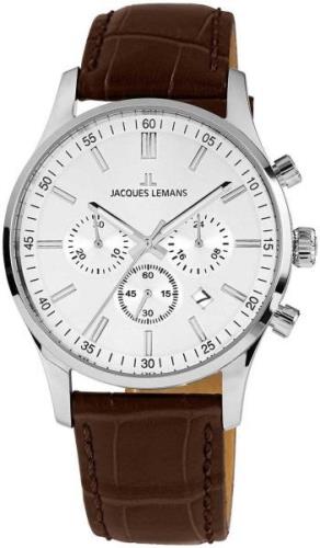 Jacques Lemans London Herreklokke 1-2025B.1 Hvit/Lær Ø42 mm