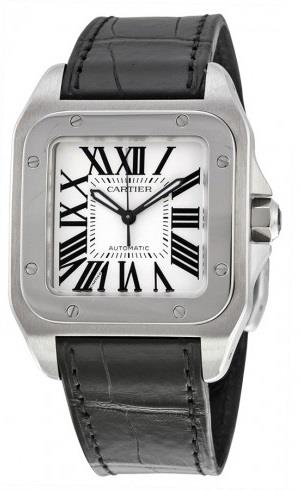 Cartier Santos Santos 100 W20106X8 Sølvfarget/Lær 32x32 mm