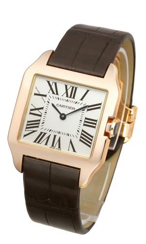 Cartier Santos Dumont Dameklokke W2009251 Sølvfarget/Lær 25x25 mm