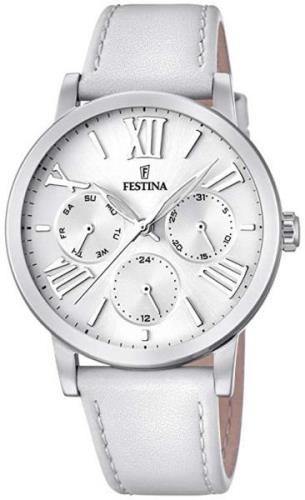 Festina Multifunction Dameklokke F20415-1 Hvit/Lær Ø37 mm