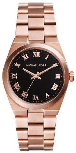 Michael Kors Channing Dameklokke MK5937 Sort/Rose-gulltonet stål