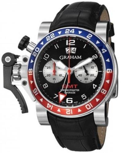 Graham Chronofighter Oversize Herreklokke 2OVHS.B39A Sort/Lær Ø47 mm