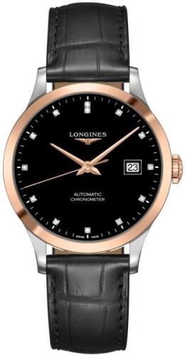 Longines Herreklokke L2.820.5.57.2 Record Sort/Lær Ø38.5 mm