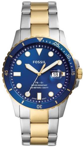 Fossil Herreklokke FS5742 FB-01 Blå/Gulltonet stål Ø42 mm