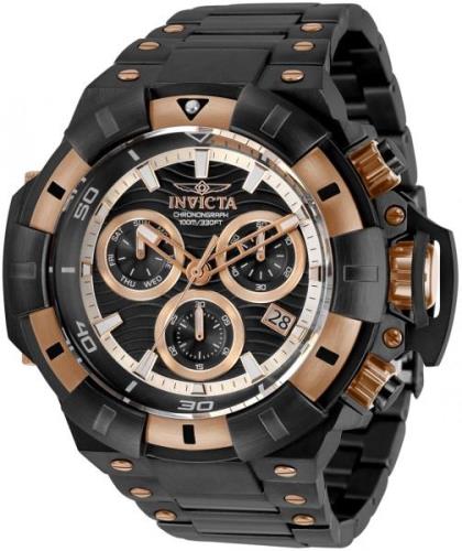 Invicta Herreklokke 31871 Akula Sort/Rose-gulltonet stål Ø52.5 mm