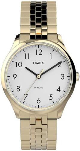 Timex Dameklokke TW2U40100 Hvit/Gulltonet stål Ø32 mm