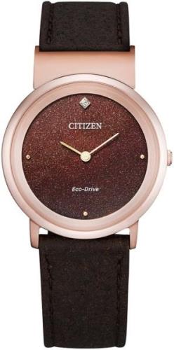 Citizen Dameklokke EG7072-19X Elegance Brun/Rose-gulltonet stål Ø31