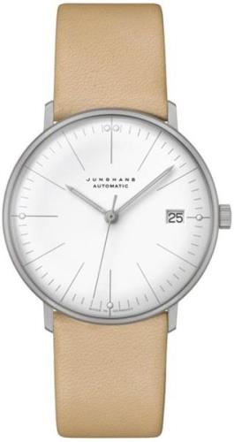 Junghans Dameklokke 27/4004.02 Max Bill Hvit/Lær Ø34 mm